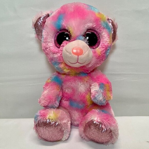 Ty Beanie Boos Franky 10" Rainbow Tye Dye Bear Pink Glitter Eyes 2018 Plush VHTF - Picture 1 of 11